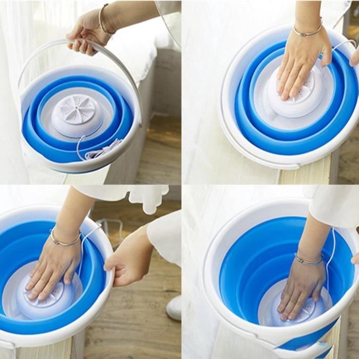 Filet De Lavage,Mini Machine à laver à ultrasons Portable chaude Type de seau pliable nettoyeur de laveuse à linge USB pour voyage