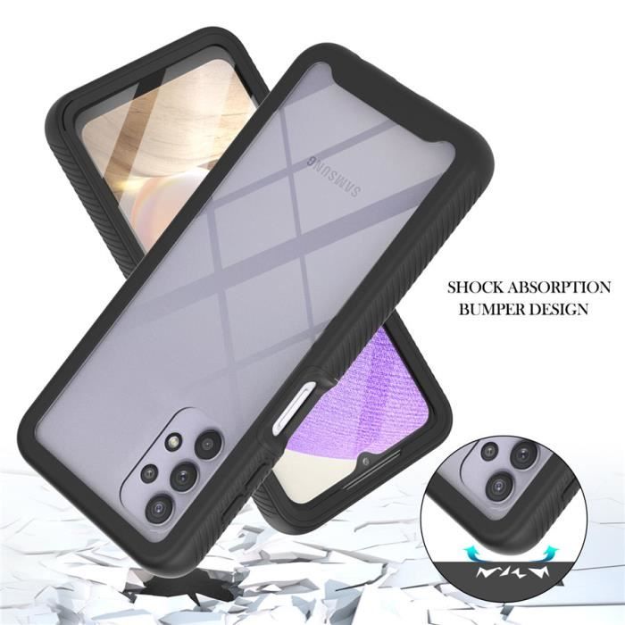 Coque Samsung Galaxy A32 (4G), Built-in Film Verre Trempé Ultra-Clair Silicone Ultra-fin Élégante Protection à 360˚, Noir