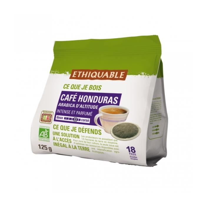 ÉTHIQUABLE - Café Dosettes Amérique du Sud bio & équitable 18 dosettes - 125 g - Compatible SENSEO
