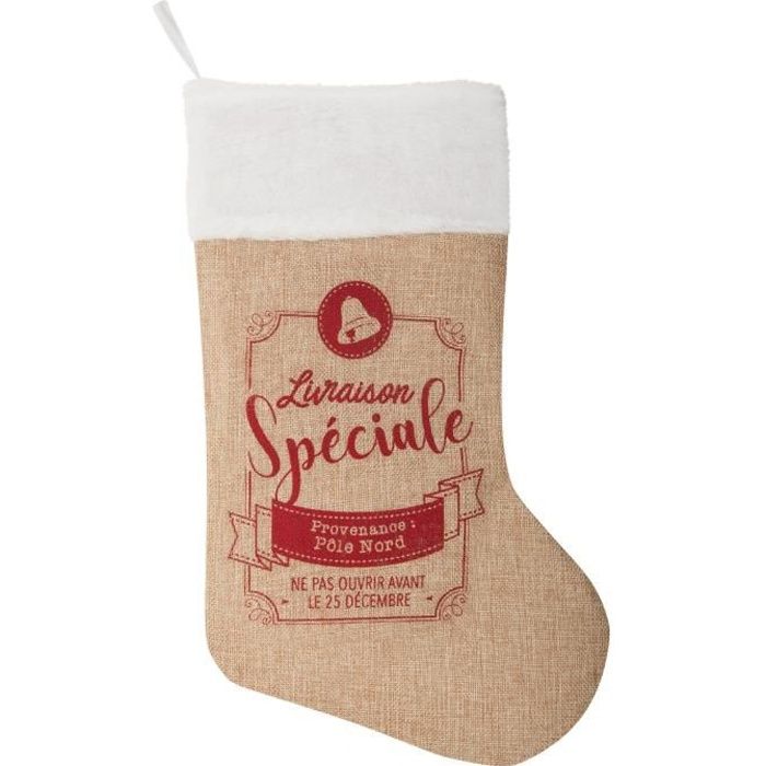 Botte de Noël en jute imprimée - Blanc et rouge