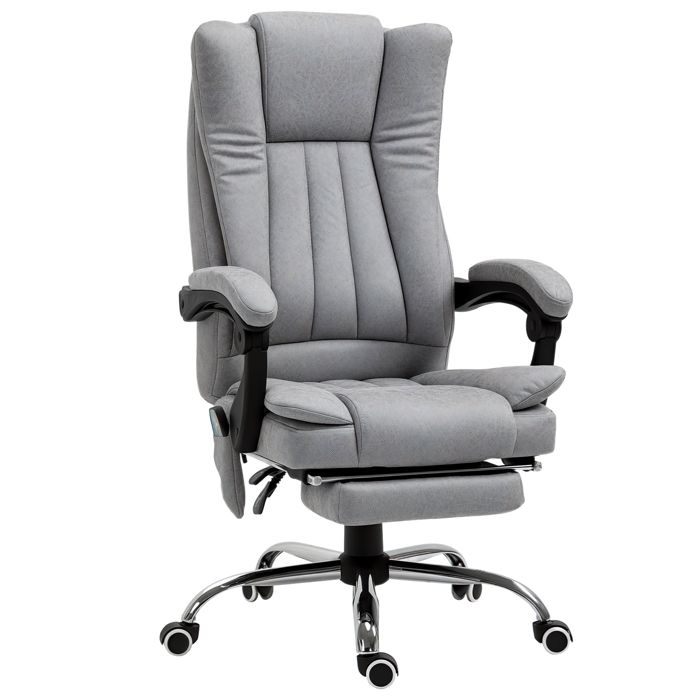 Fauteuil de bureau direction massant chauffant hauteur réglable dossier inclinable repose-pied simili cuir gris 62x67x120cm Gris