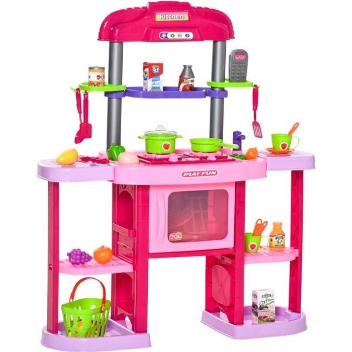 Cuisine pour enfant - dinette - jeu d'imitation complet 51 accessoires variés - fonctions sonores et lumineuses - PP ABS rose