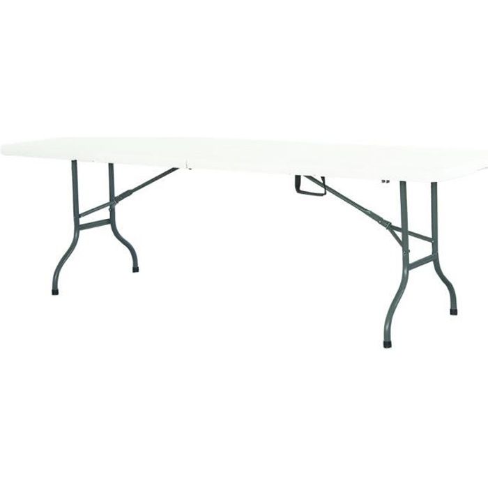 Table de réception jardin camping pliante 244cm Blanc plateau pliable - 10 places