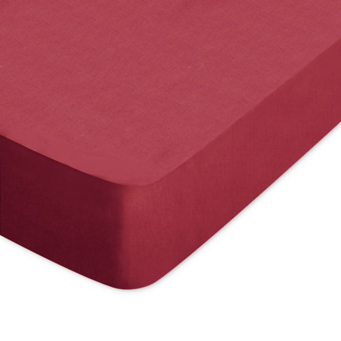 Drap housse uni 200x200 cm bonnet 50 cm 100% coton ALTO rouge Garance Rouge