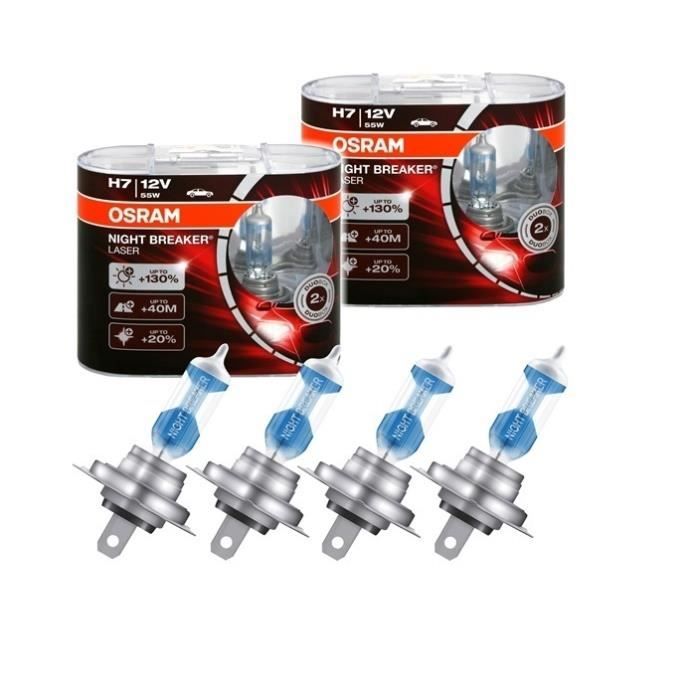 4 AMPOULE H7 12V 55W OSRAM NIGHT BREAKER LASER +130% +40M +20