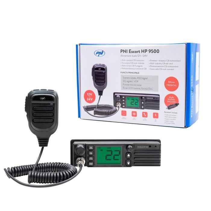 Radio CB PNI Escort HP 9500 multistandard, ASQ, VOX, Scan, 4W, AM-FM, Alimentation 12V / 24V, Prise Plus légère Incluse