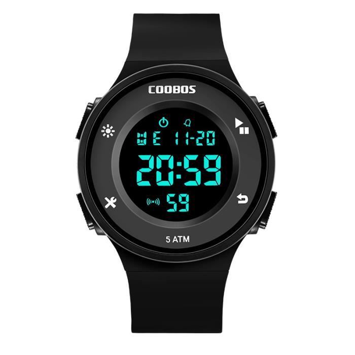 Montre enfant garçon LED numérique lumineux étanche multifonction bracelet en silicone de qualité supérieure noir sport adolescent