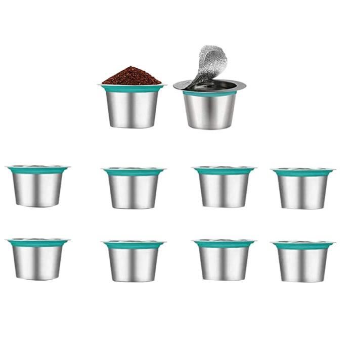 10 PièCes SéRies Recharge Café Capsules en Acier Inoxydable Rechargeable pour Nespress Café Capsule Café Filtres Tasse