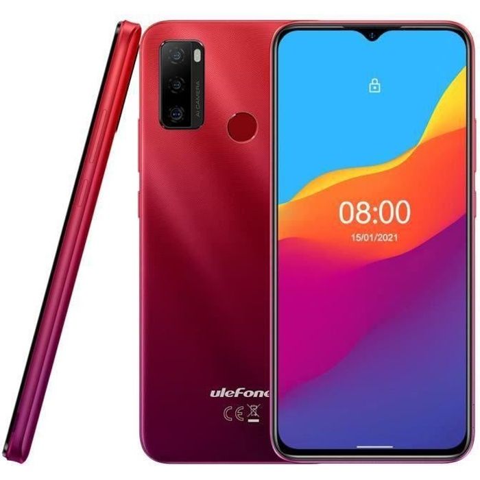 6.52- Ulefone Note 10 Smartphone Pas Cher 32Go Android 11 5500mAh Batterie Téléphone Portable Support OTG Micro+Nano Dual SIM Rouge
