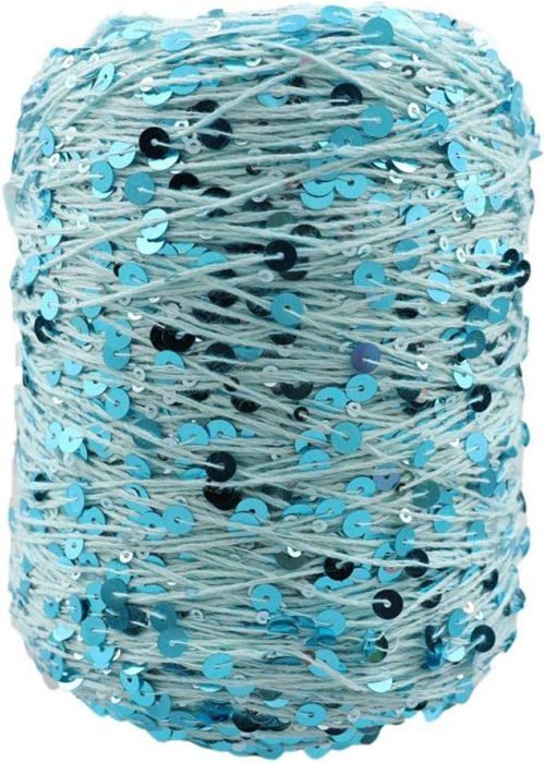 CAMAL 4 Pièces Métallique Fil Coton Pour Crochet 400g / 560m Fil De Coton Pailleté Doux Scintillant Coton A Crocheter, Fil à Tricoter Pour Sac, Artisanat, Décoration Intérieure (Bleu Lac Argenté