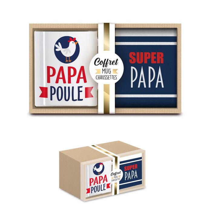 Coffret Mug Chaussettes Papa Poule - Cadeau Original Homme Avec Mug Céramique Et Chaussettes 100% Coton