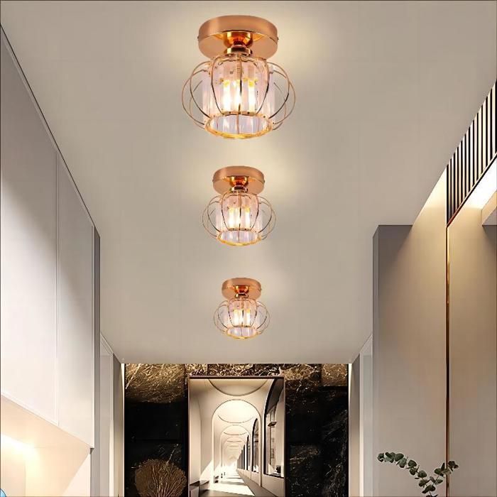 WOTTES Plafonnier en Cristal Moderne E27 LED Plafonnier Mini Lustre en Cristal pour Cuisine Couloir Entrée 4PCS Ø18CM Or rose