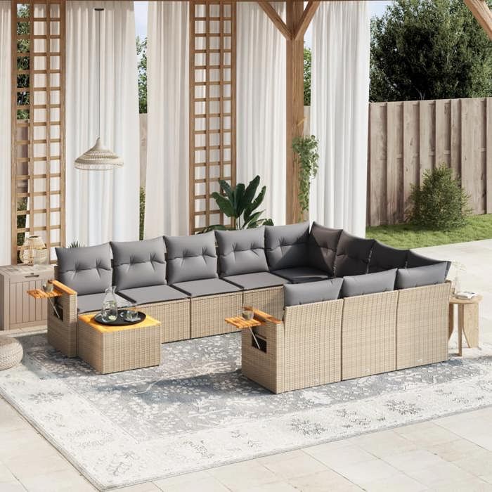 vidaXL Salon de jardin 11 pcs avec coussins résine tressée ensemble de salon ensemble de salon dextérieur 3186807 - vue 5