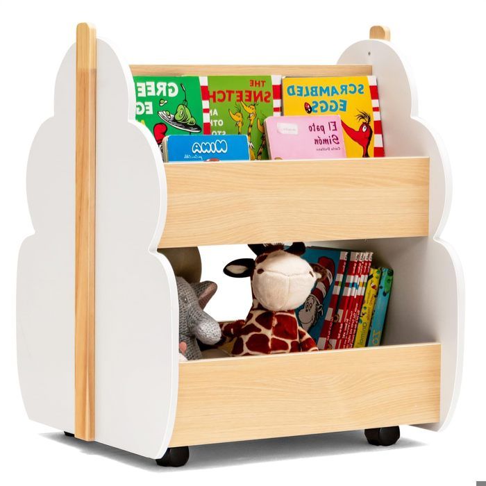 Bibliothèque Enfant 5 Cubes En Bois Blanc - 80x35x71 Cm, Rangement Jouets Et Livres, Avec Kit Anti-basculement - 7