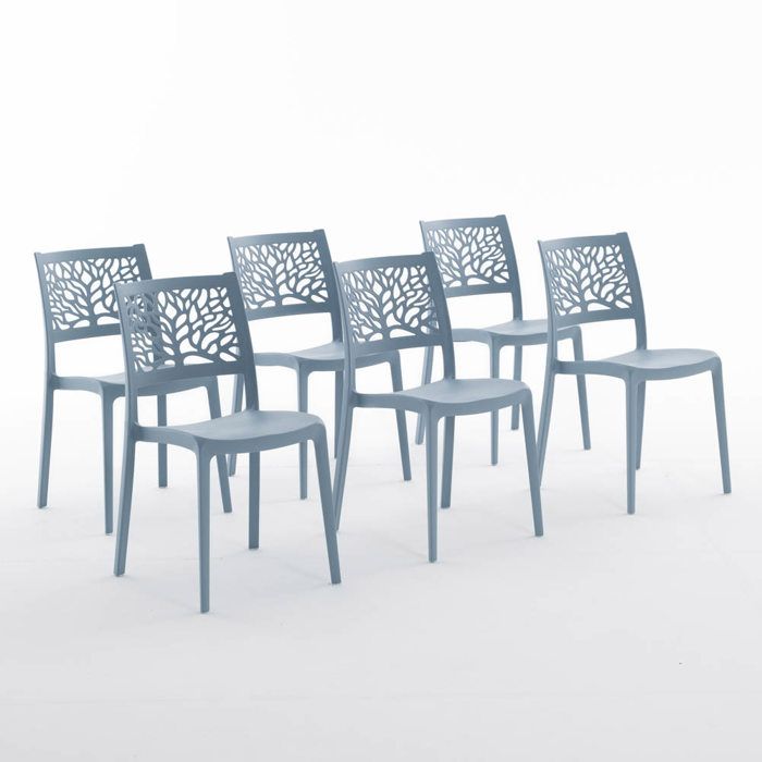 Lot de chaises Flora en polypropylène renforcé empilables Usage intérieur et extérieur (6 Chaises Bleu béton)