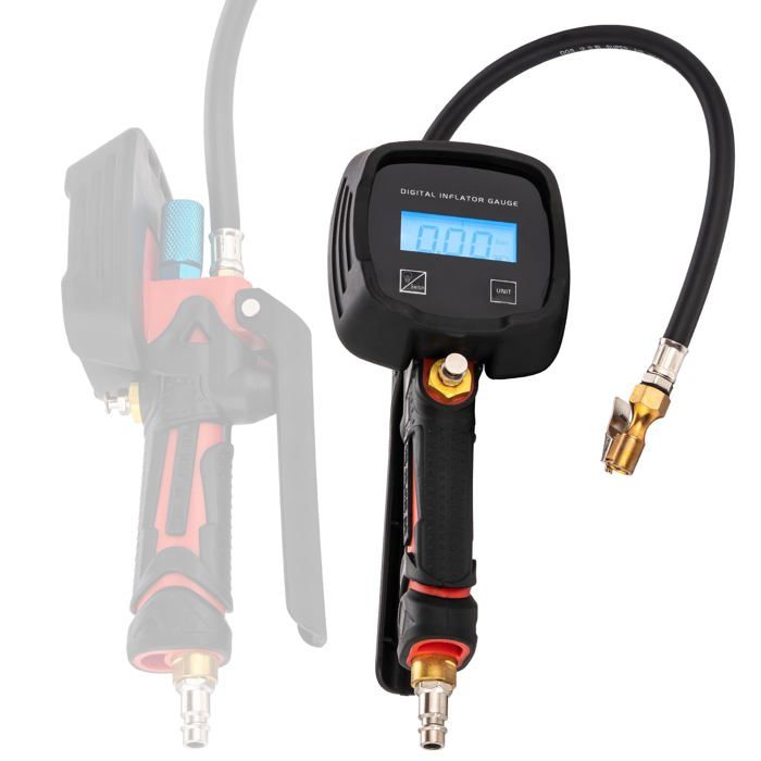 Manomètre Pression Pneus Numérique - Gonfleur Télescopique - Pour Voiture, Moto, Vélo - Précision LED