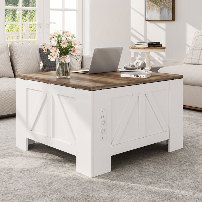 YITAHOME Table Basse Relevable Avec 16 LED Colorées Et 2 Tiroirs - Table Salon Moderne Noire Brillante