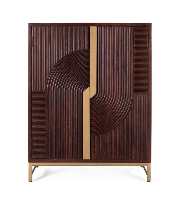 Meuble Bar - Giner y Colomer - Bois de Manguier - Métal - 2 Portes - Teinte Cerisier