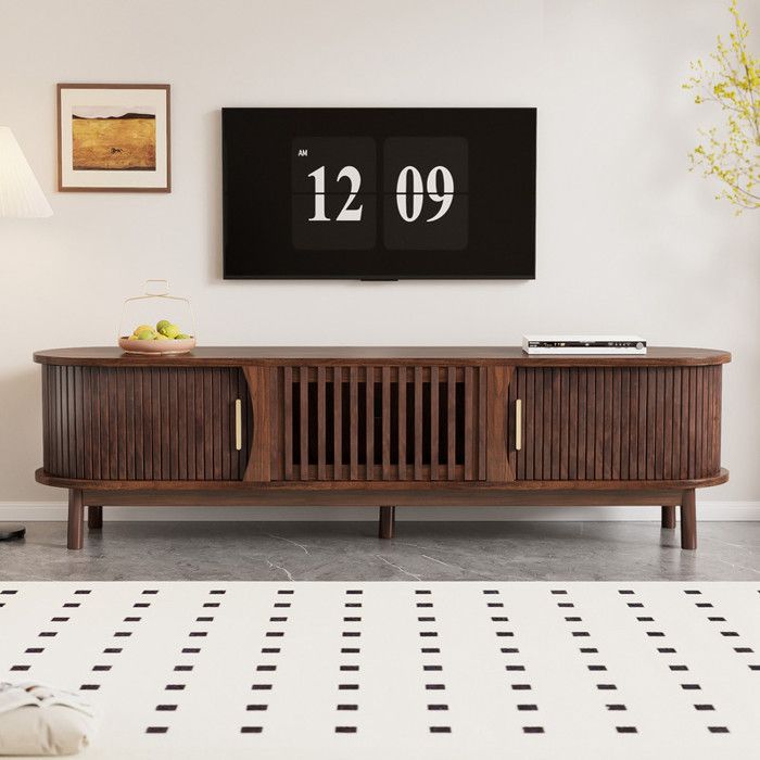 Meuble TV - 165x39.5x46cm - meuble TV plat marron Lowboard avec porte coulissante - avec porte creuse rabattable vers le bas