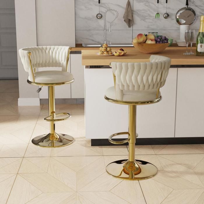 JEOBEST Lot de 2 Tabouret de Cuisine Pivotant et Réglable en Hauteur avec Repose-Pieds pour Cuisine Bar À Domicile