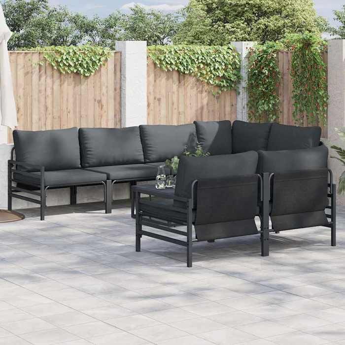 vidaXL Ensemble de canapé de jardin 7 pcs Anthracite Acier & tissu Canapé de jardin et terrasse sofa modulable extérieur 3378959