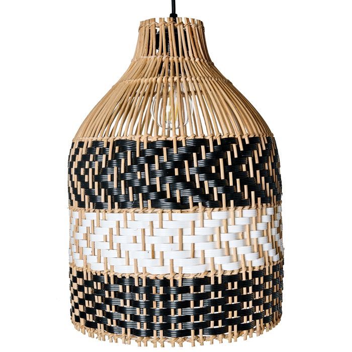 Lampe suspension TURABO Rotin Noir/blanc Lampe suspension TURABO Rotin Noir/blanc