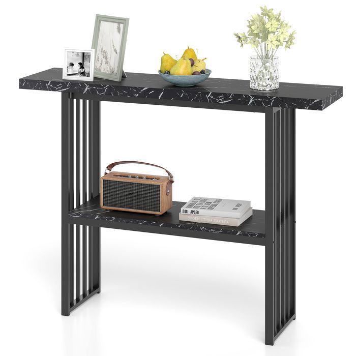 GIANTEX Console Meuble Entrée à 2 Etages Imprimée Marbre Table d’Entrée/Salon Cadre en Acier 120x29 5x92 5CM Noir GIANTEX Console Meuble Entrée à 2 Etages Imprimée Marbre Table d’Entrée/Salon Cadre en Acier 120x29 5x92 5CM Noir