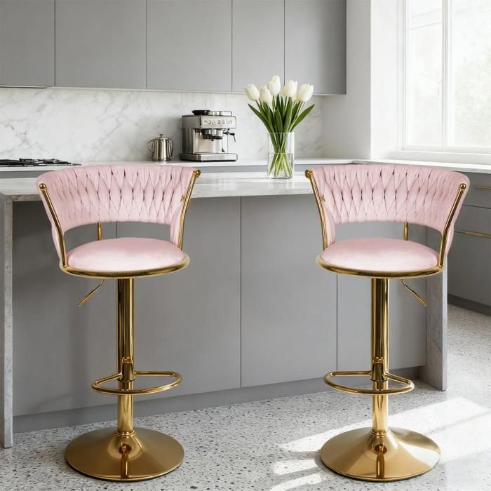 SUPFINE 2pcs Tabourets de Bar avec Dossier Tissé Chaise Haute Cuisine avec Repose-Piedspour Bar Cuisine Salle à Mangerdoré