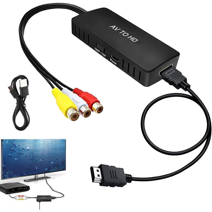 AUTOUTLET Convertisseur RCA (AV) Vers HDMI - Pour Connecter Anciens Appareils à Un Écran Moderne