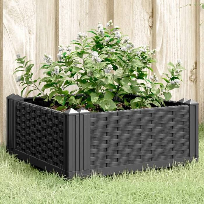 Noir Balconnière/Bac à Fleurs Protection UV - Jardinière avec piquets noir 425x425x285cm PP &HSF9002660