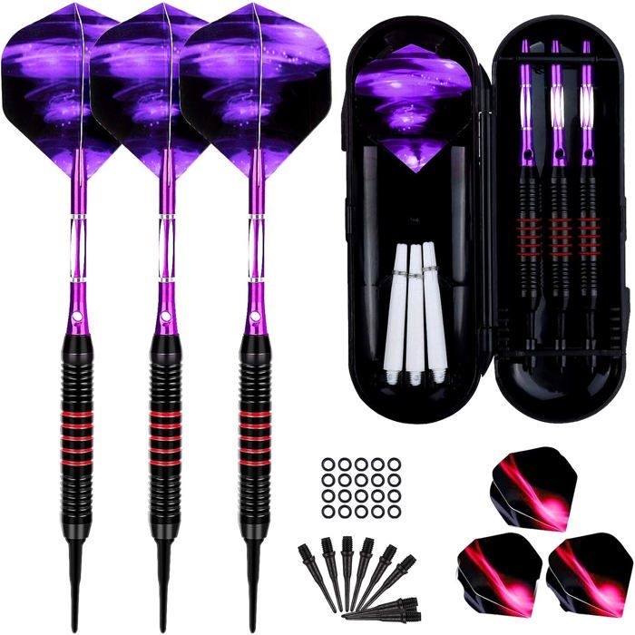 Carehabi 12 Fléchettes Soft Tip + 45 Ailettes & 100 Pointes – Set Complet Pour Cible Électronique