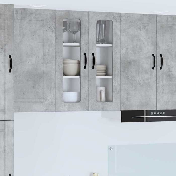 Moderne Meuble mural de cuisine - Meuble haut/Armoire suspendue avec étagère Gris béton 60 x 31 x 80 cm@FR(456151）