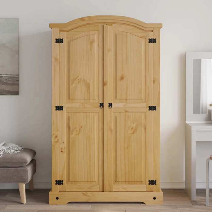 Garde-robe en bois de pin - vidaXL - 101x52x170 cm - 2 portes - Étagère supérieure - Barre de penderie
