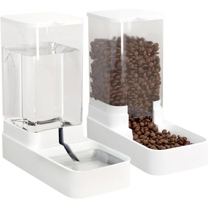 Distributeur nourriture/eau automatique chat/chien croquettes + eau petits/grands animaux
