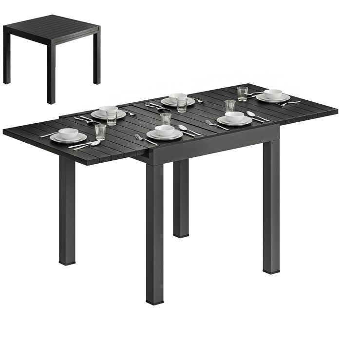 Table de jardin extensible - Outsunny - 4-6 personnes rallonge auto-stockée - aluminium avec effet bois - 80-160 x 80 cm - noir