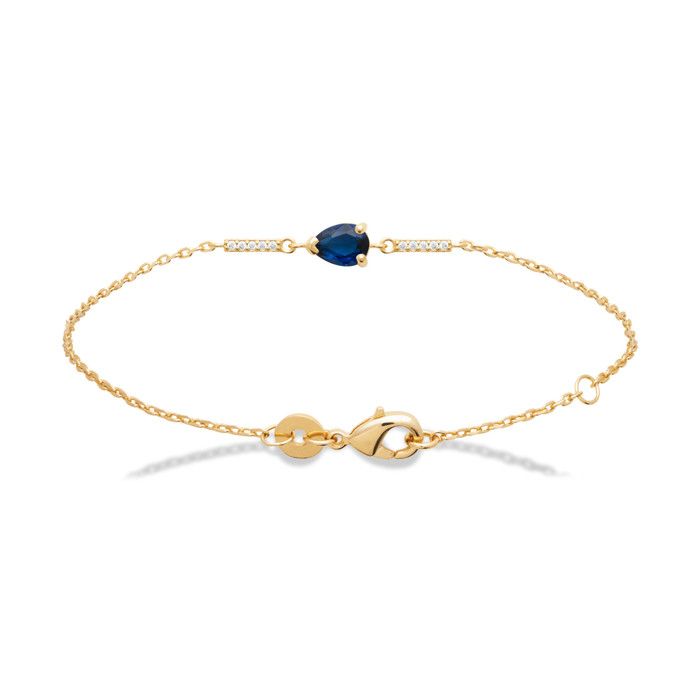Bracelet - BRILLAXIS - oxyde bleu saphir en poire - Plaqué or - Oxyde de zirconium - 18 cm
