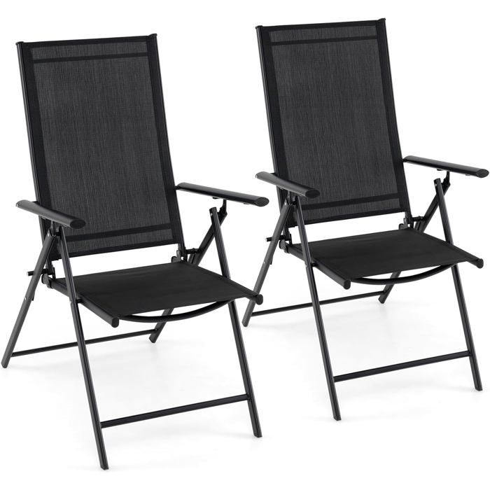 Lot de 2 Chaises de Jardin Extérieur Pliante COSTWAY Cadre Métallique Assise en Tissu Respirant Dossier Réglable sur 5 Positions Lot de 2 Chaises de Jardin Extérieur Pliante COSTWAY Cadre Métallique Assise en Tissu Respirant Dossier Réglable sur 5 Positions