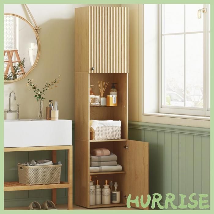 Cocosity Armoire Salle De Bain Haute Meuble De Rangement Colonne 6 Niveaux 2 Portes Et Étagères Réglables 40X31X182Cm Chêne