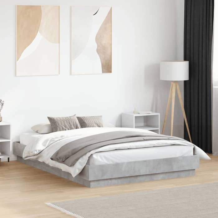 Meuble de Couchage - ZENCORE - Cadre de lit 2 PERSONNES - montage facile - sans matelas - gris béton 120x190 cm 593395