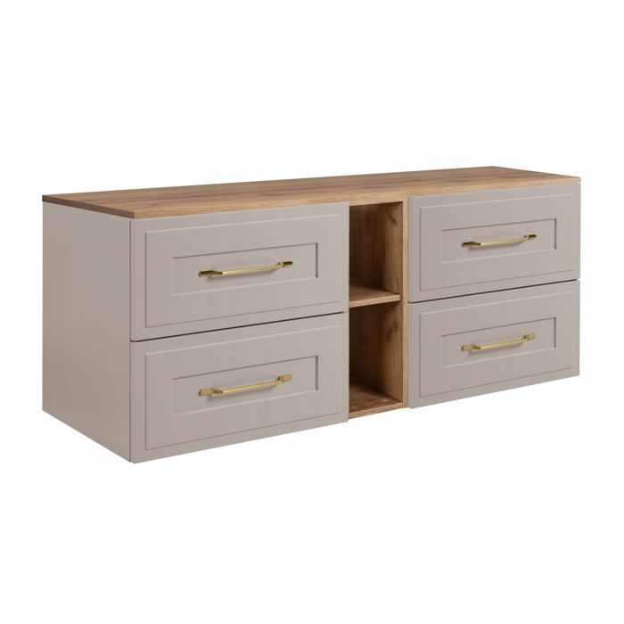 RODAN Meuble sous Lavabo 140 cm ELEGANCE façade élégante - avec plan de travail - Chêne doré / Cachemire