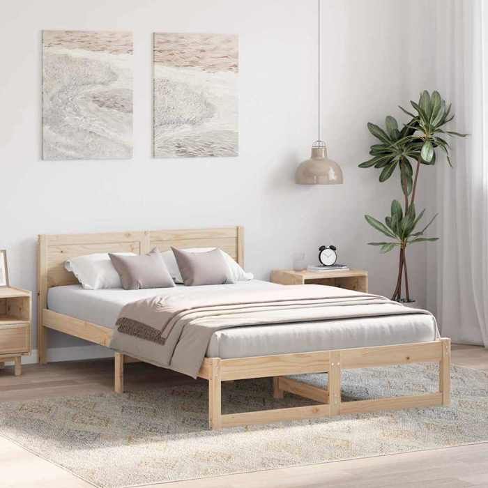Magnifique Cadre de lit bois - Lit 2 personnes - SARAZYJ - Meuble de chambre - avec tête de lit Naturel 140 x 190cm Pin massif - 535