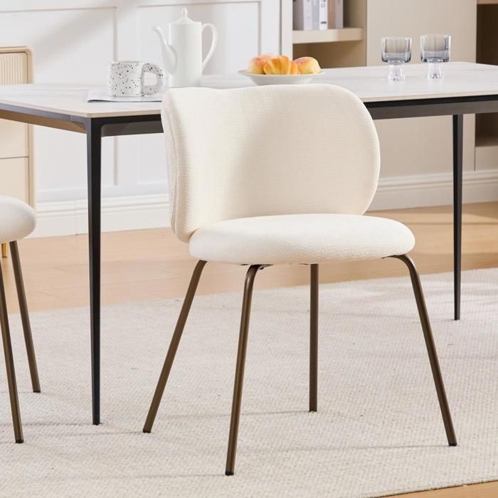 Chaise salle à manger - KOMHTOM - Design moderne - Chenille - Structure métal bronze - Dossier incurvé ergonomique Chaise salle à manger - KOMHTOM - Design moderne - Chenille - Structure métal bronze - Dossier incurvé ergonomique