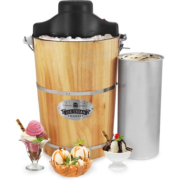 Sorbetière électrique vintage - Elite Gourmet - Capacité 5 6 L - Fonctionnement silencieux