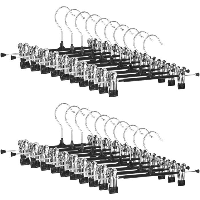 Lot de 20 Cintres Porte-Pantalons Métal Cintre Pantalon 30cm avec Deux Antidérapante Clips Noir-20 Pièces cintres Pantal CINTRE