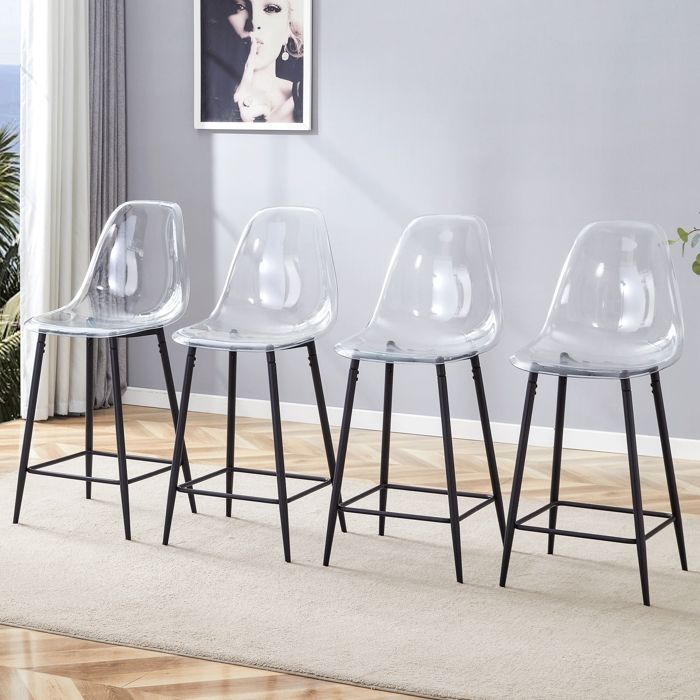 Tabourets de bar transparents - Transparence moderne - Cadre métallique noir - Dimensions 51x45x102 cm - Poids 5.05 kg
