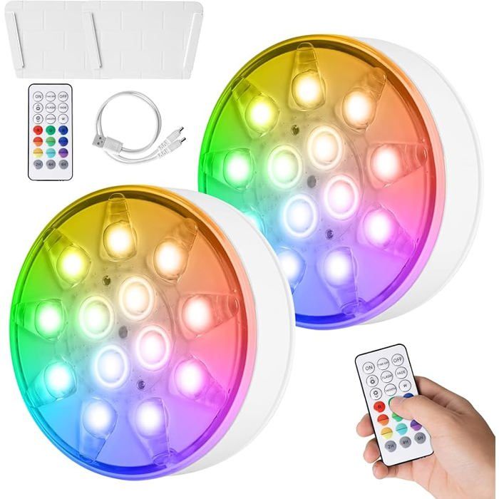 2 Pièces Lumière Submersible de LED Rechargeable Lumière Piscine 16 Couleurs Aimant Lampes Sous-Marines IP68 Étanches PROJECTEUR