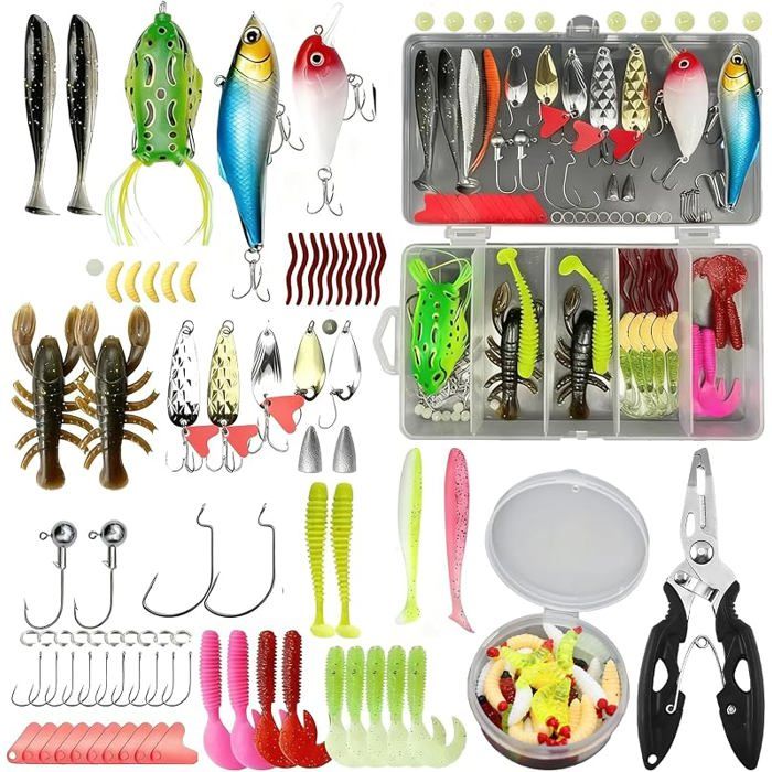 158 Pièces Kit de Leurre Peche Mer avec Leurres Durs leurres Souples Appâts de Surface Kit Appâts Portable et Autres Accessoires