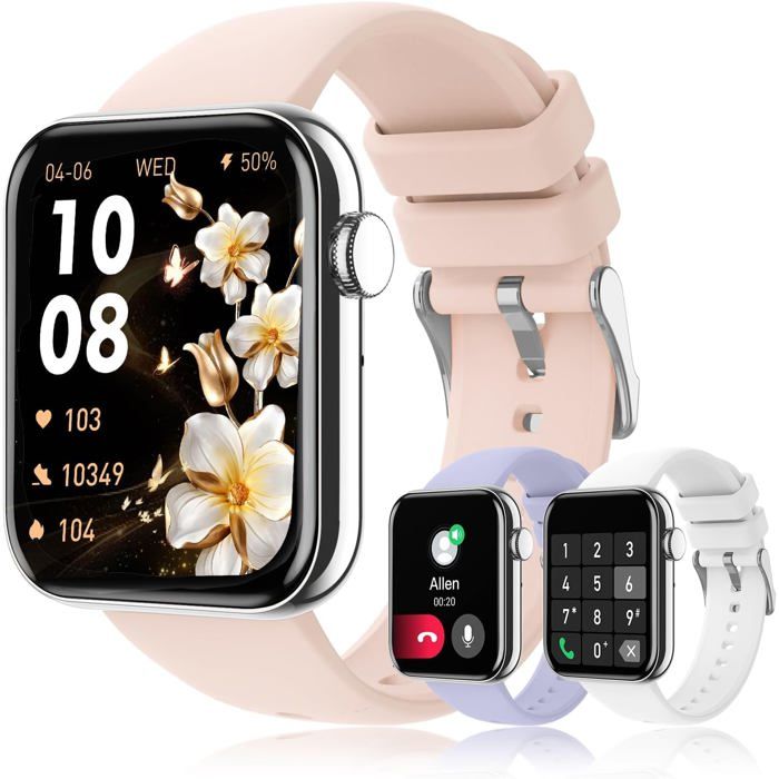 Montre Connectée Femme (3 Bracelets) 1.85 Appels Bluetooth Smartwatch Avec Sommeil Cardio Surveillance/Fitness Podomètre[WW686]