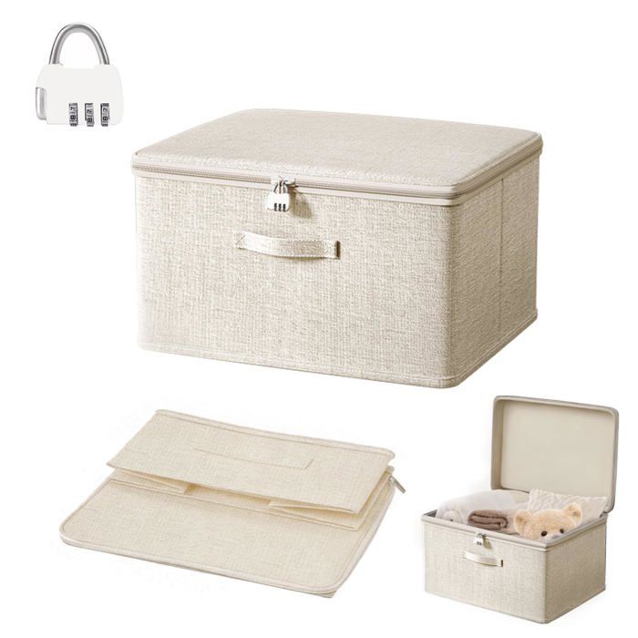 Boîte de Rangement Verrouillable avec Couvercle en Tissu 30x20x14 CM Boîte Rangement Verrouillable avec Couver HOUSSE DE RANGEMENT