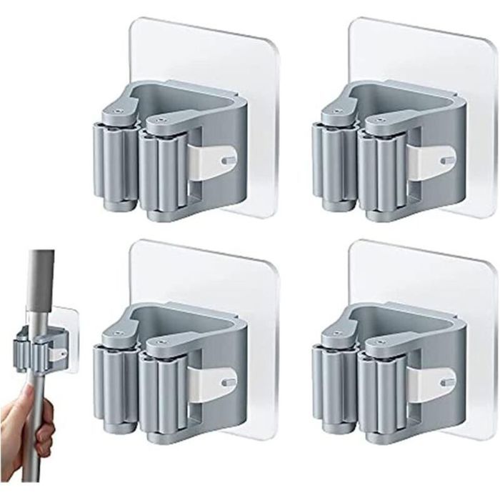 4 Pièces Porte-Balai Mural Auto-adhésif Porte Vadrouille Accroche Balai Mural sans Perçage Pince à Balai Supports de Balai de Vadr